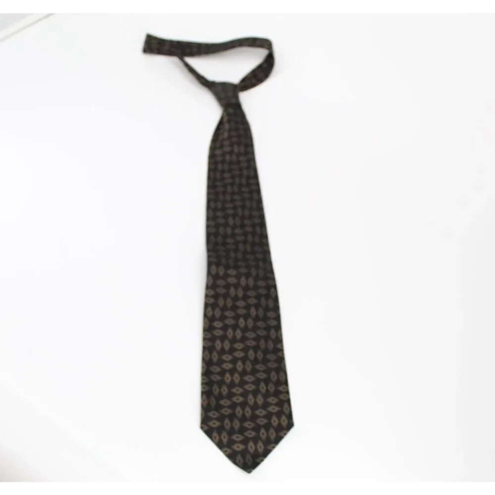Fendi Roma Tie Mens Black Gold Geometric 100% Silk Made In Italy Luxury Necktie